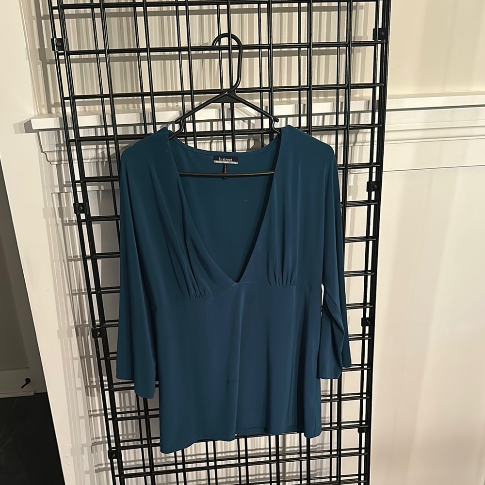 Deep Teal V-Neck Blouse
